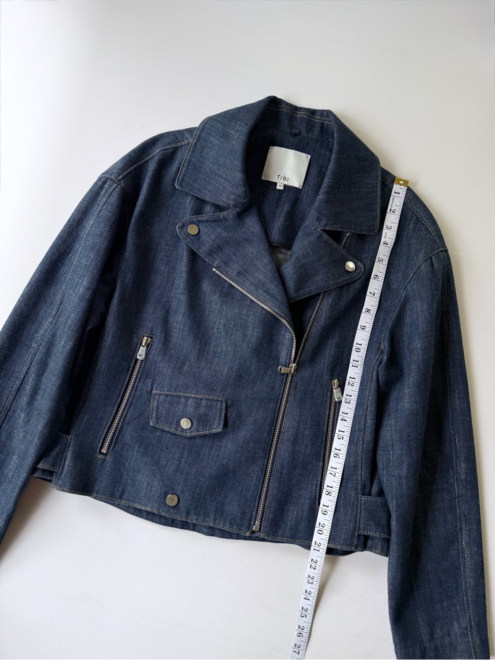 TIBI Raw Denim Oversized Moto Motorcycle Jean Jacket Size M - Picture 12 of 16